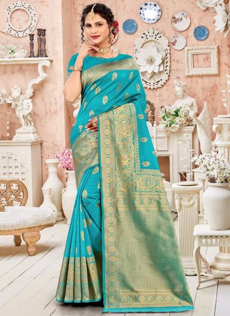 Firoji Colour SANTRAJ TEXO FAB 1015 New Festive Wear Banarsi Silk Latest Saree Collection 1015 Firoji